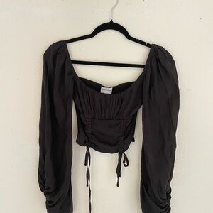 Skylar + Madison Black Puff Sleeve Ruched Blouse